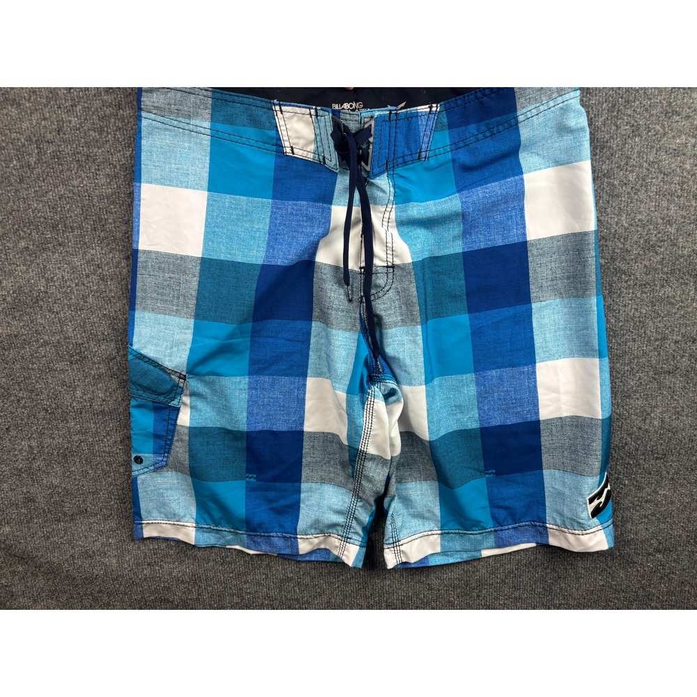Billabong Board Shorts Mens 35 Blue Plaid Platinum X Hydrostretch M137TRUS